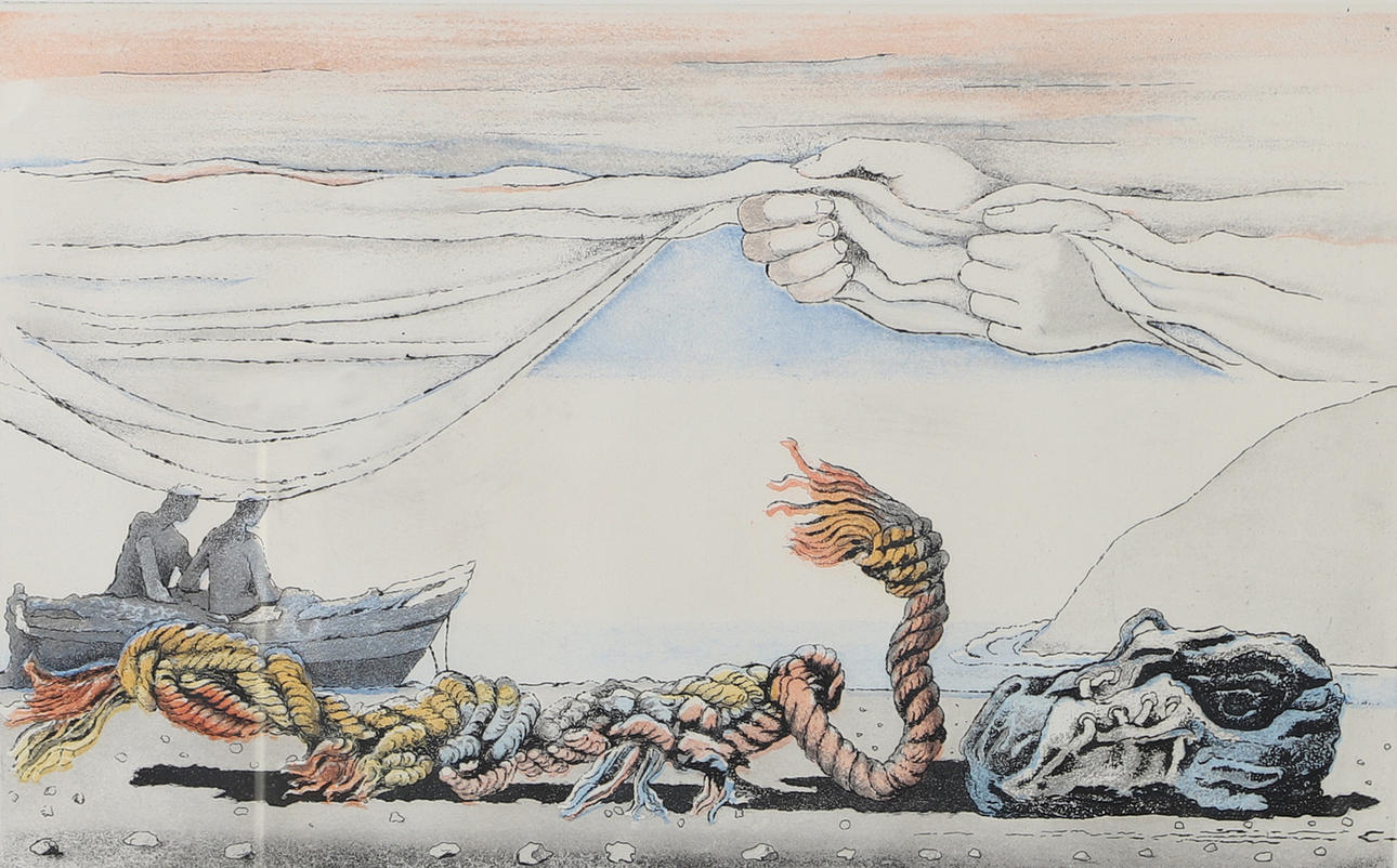 AXEL OLSON. Composition, lithograph in colours, signed.