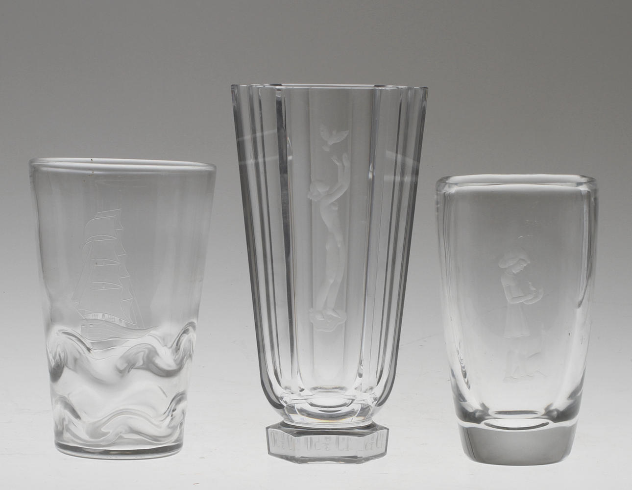 VASER, 3 st, glas, Orrefros, bla Nils Landberg.