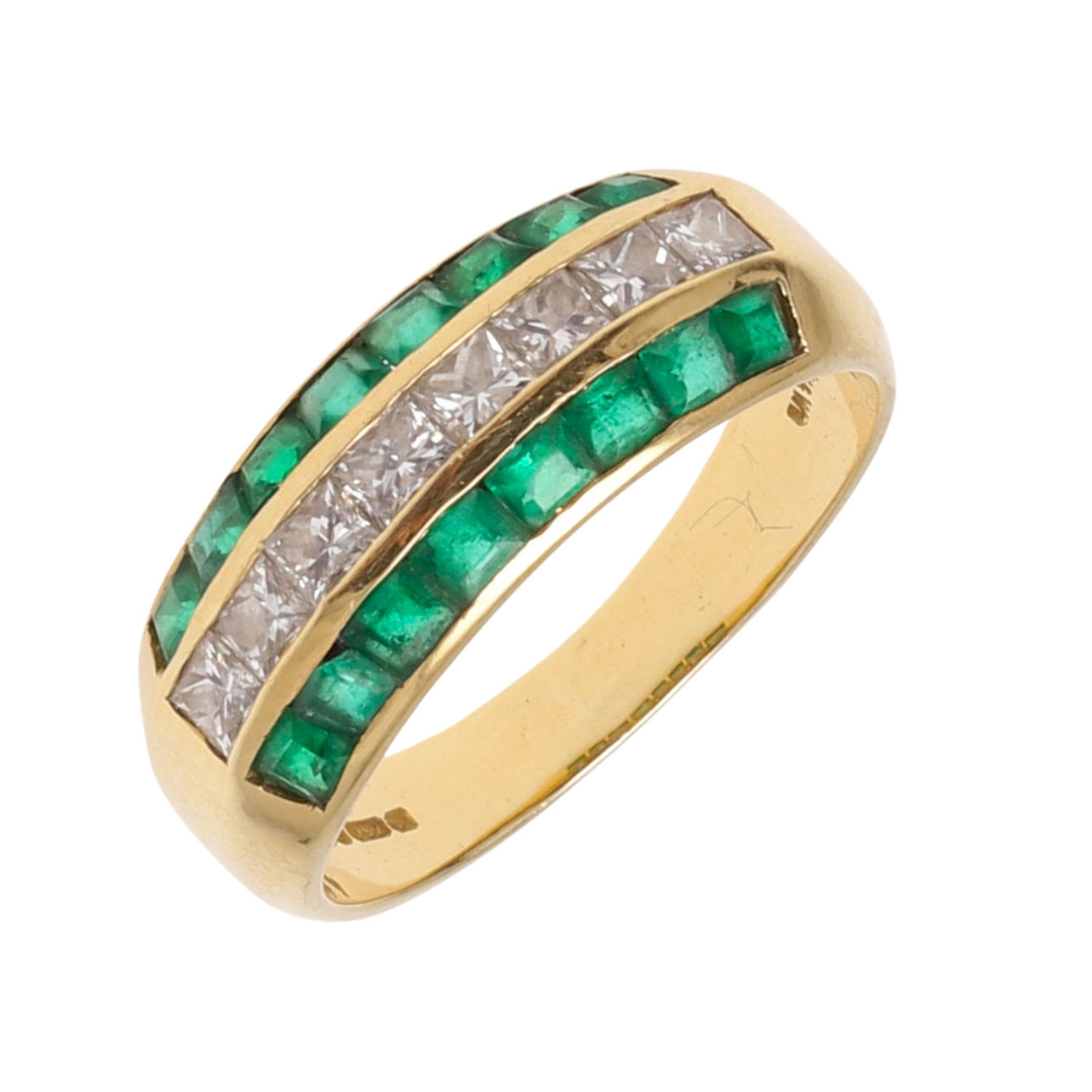 AN EMERALD AND DIAMOND RING BY MAPPIN & WEBB.