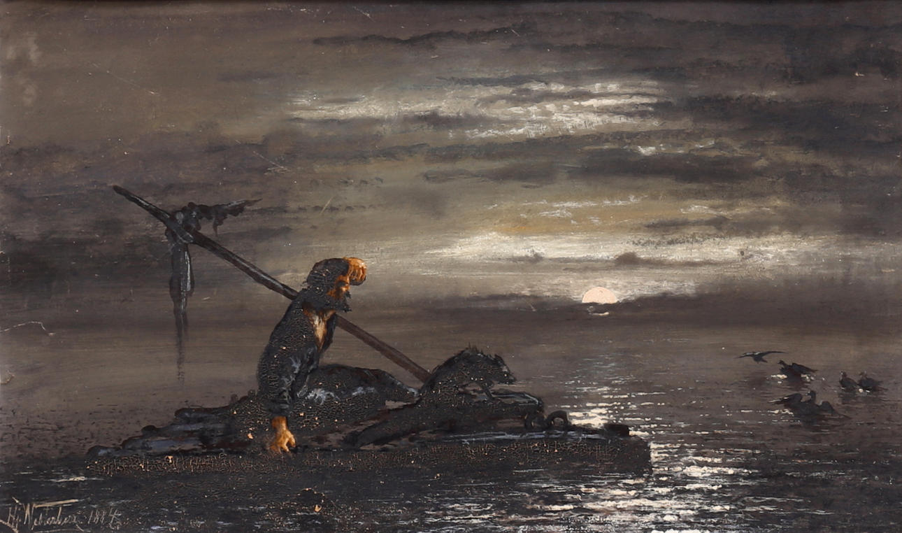 HJALMAR WESTERBERG. Shipwrecked. Watercolour, signed and dated 1884.