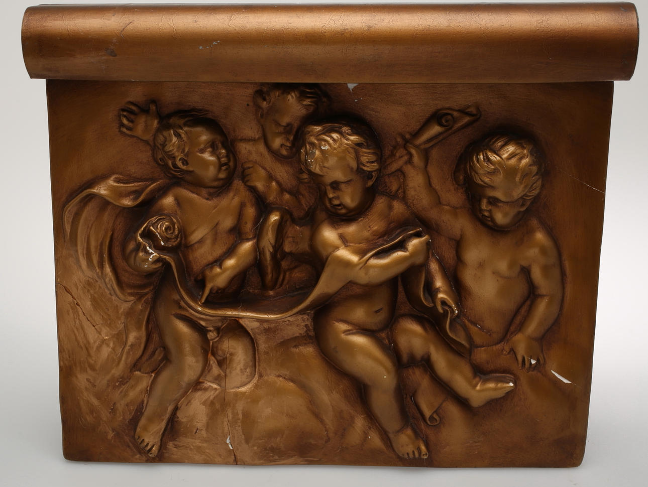 WALL RELIEF WITH LIGHTING, bronzed plaster.