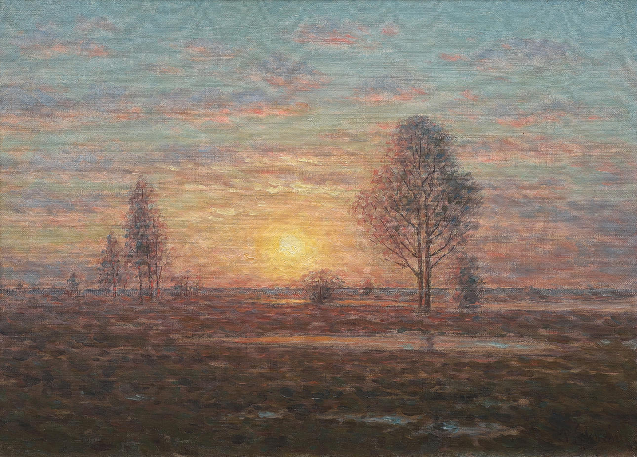 PER EKSTRÖM. ÖLÄNDSKT LANDSKAP, SOLNEDGÅNG.