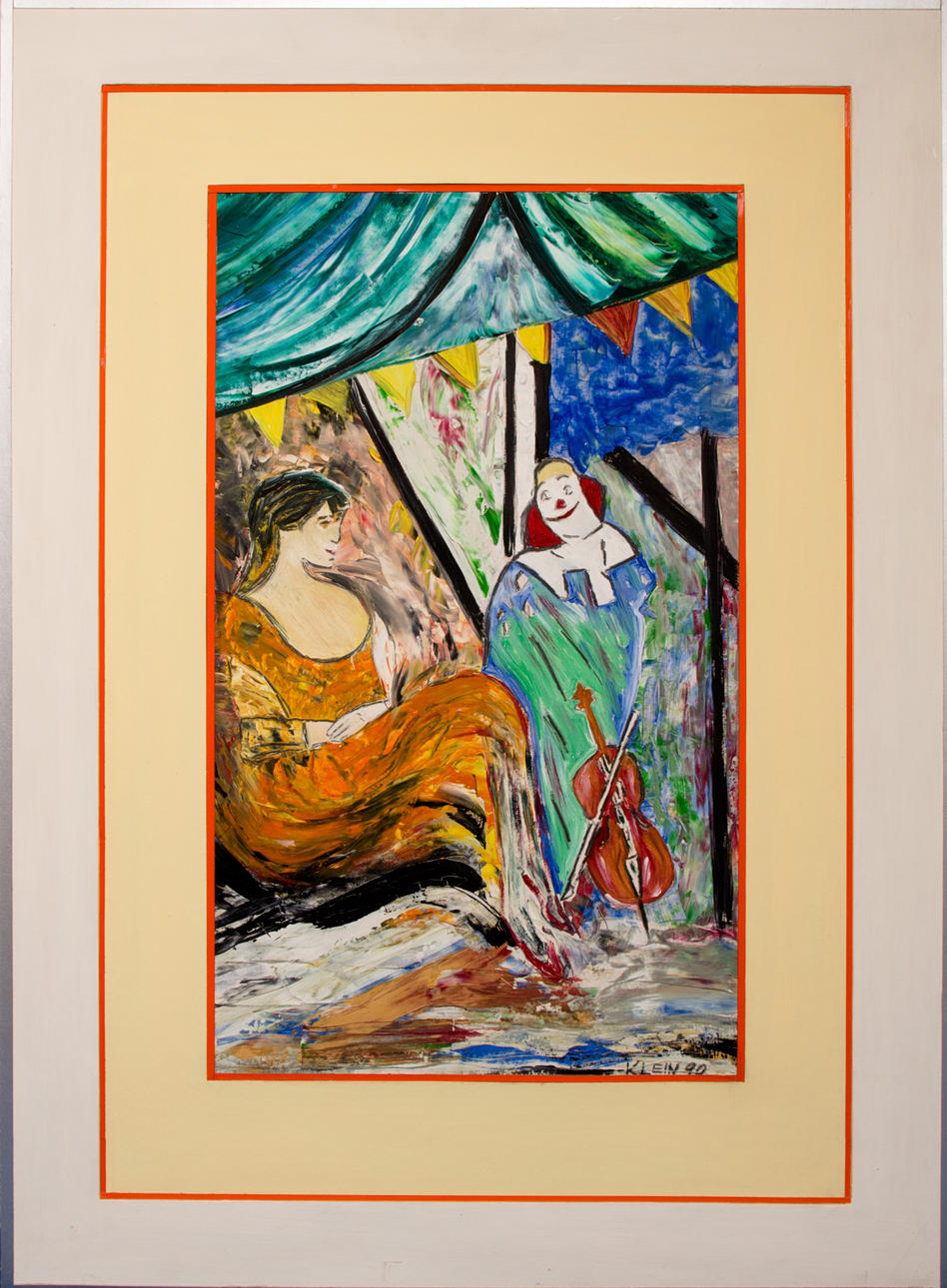 KLEIN MANFRED. ”CLOWN”, blandteknik (akryl/gouache), signerad. Liten, dat. '90.