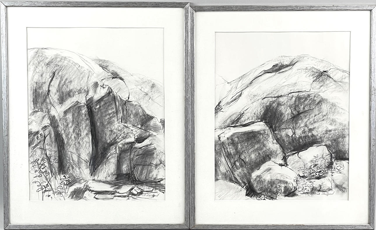 Birgitta Lundquist (1925 - 2006), 2 drawings, Mountain landscape, signed.