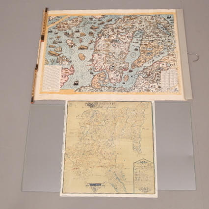 KARTOR, 2 st, geografiska, nytryckt sent 1900-tal.