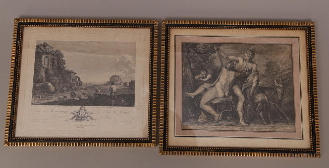 OIDENTIFIERADE KONSTNÄRER. TAVLOR, 2 st, grafiska blad / träsnitt, osignerade, 1800-tal.