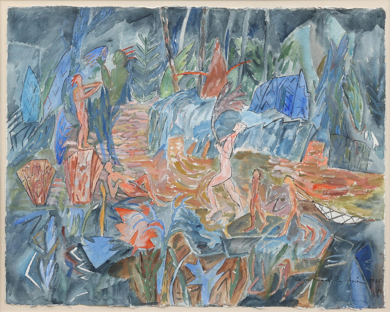 HELMTRUD NYSTRÖM. Nøgenbad, akvarel, signeret.