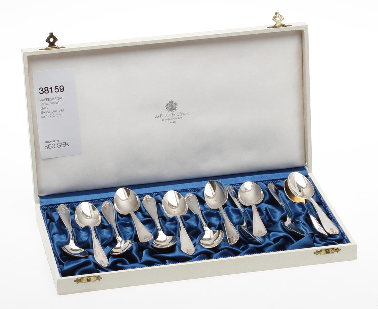 KAFFESKEDAR, 13 st, "Vasa", GAB, Stockholm, vikt ca 177,2 gram.