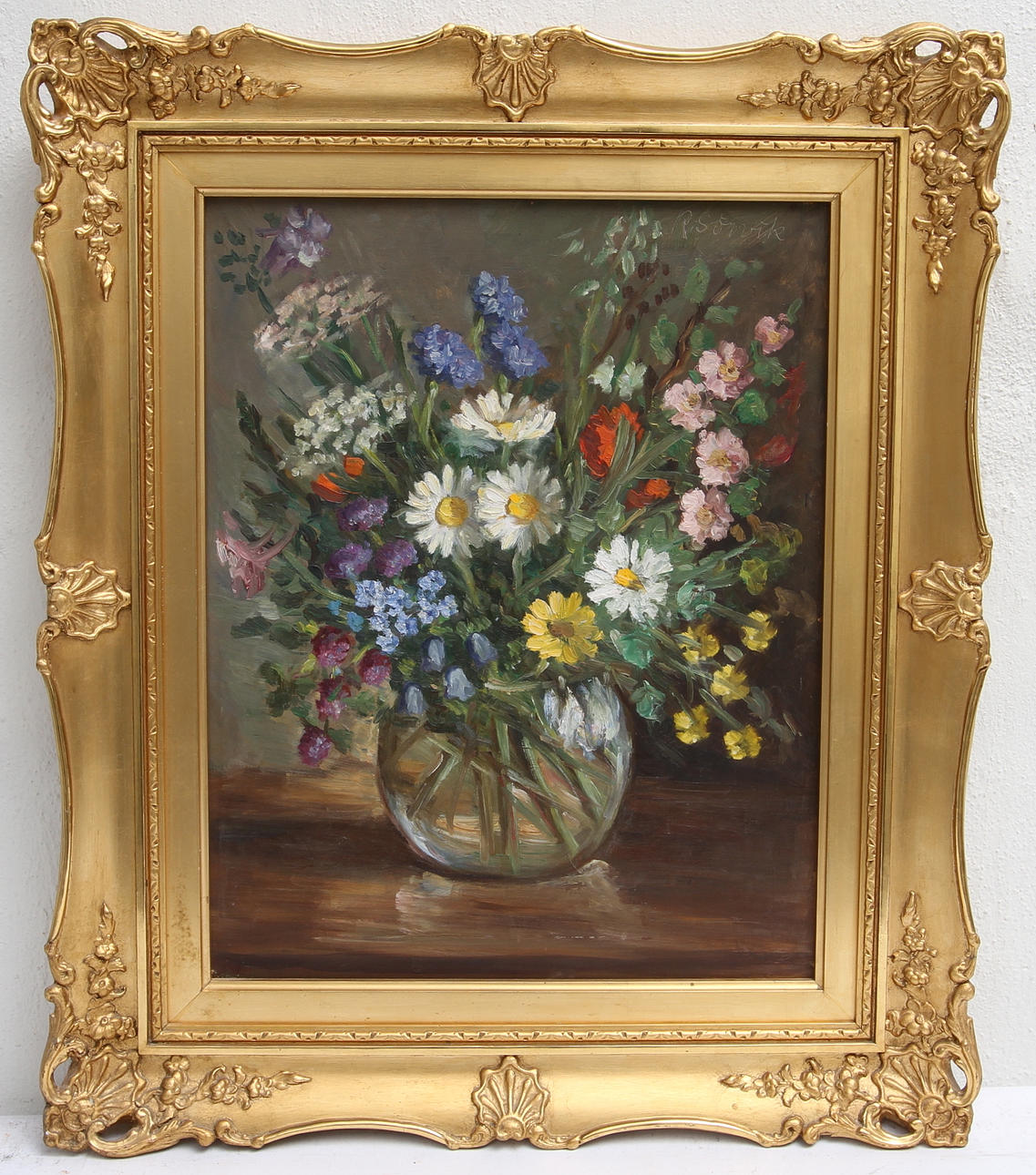 R SÖRVIK. Olja på pannå. Blomsterstilleben, signerad.