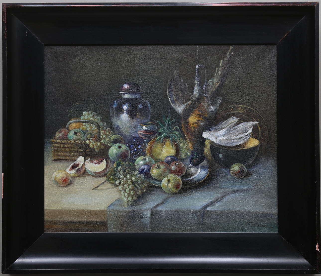 OIDENTIFIERAD KONSTNÄR. Olja på pannå, signerad F. Thomsen.