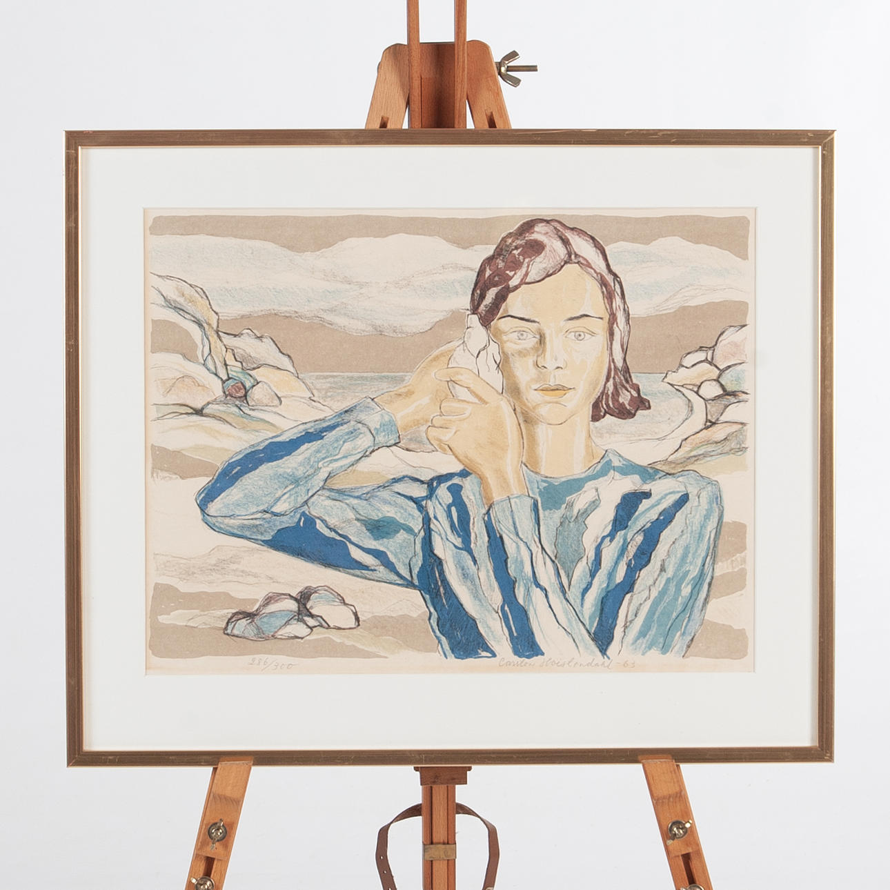 CARSTEN HVISTENDAHL. Lithograph in colour, “The buzz of the sea through a seashell” Signed, numbered 286/300 and dated -63.