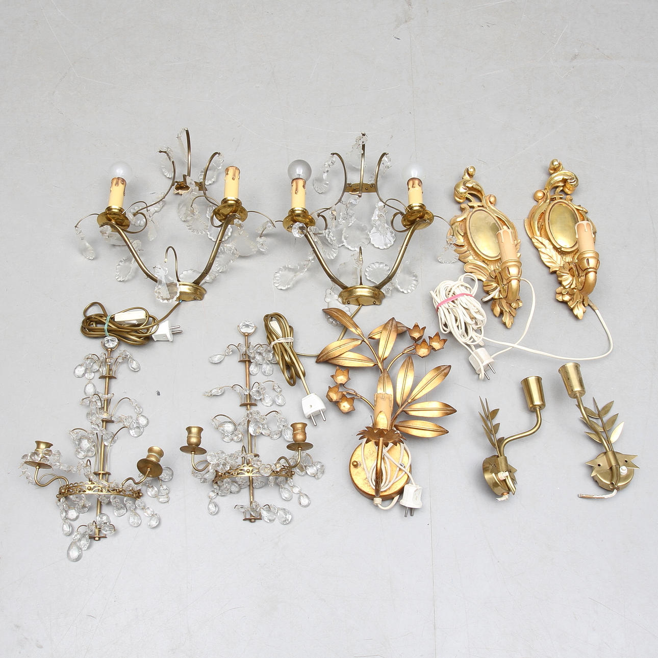 VÄGGLYSTRAR, 2 par, LAMPETTER, 5 st, 1900-tal.