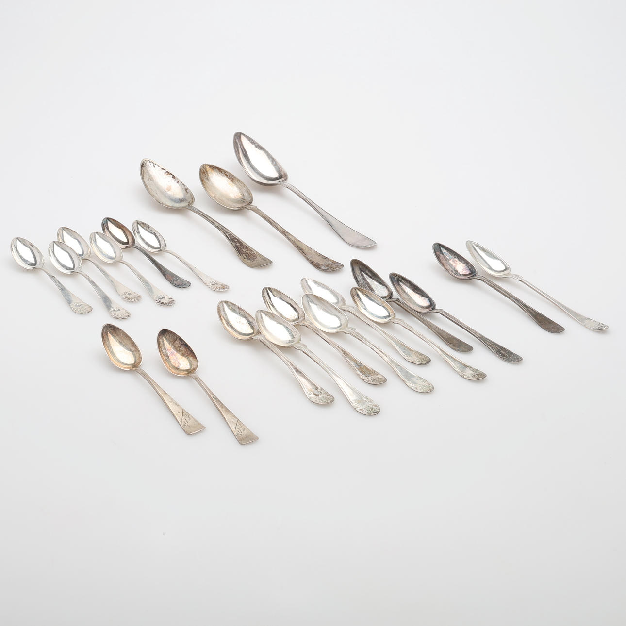 SKEER, 21 STK, SØLV, Ca. 366 g.