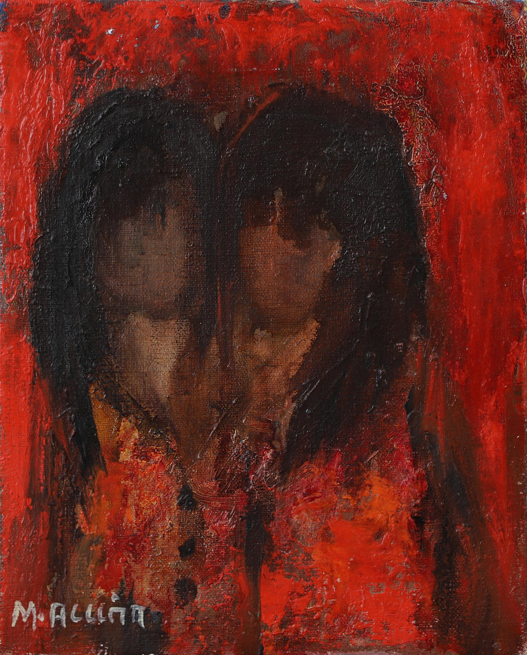 OIDENTIFIERAD KONSTNÄR. 2 faces, oil on canvas, indistinctly signed.