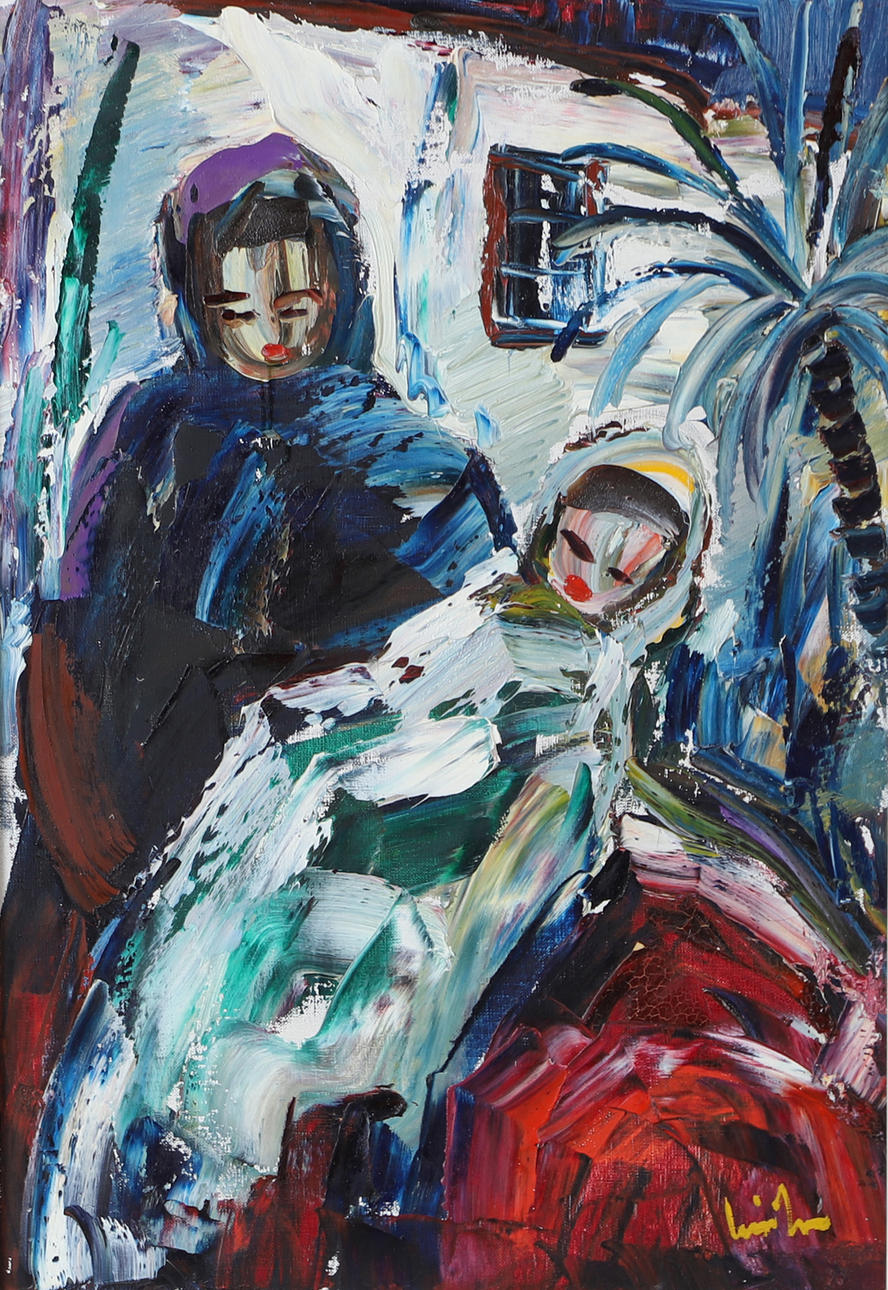 ERIC LOO. Figures, oil on canvas, signed.