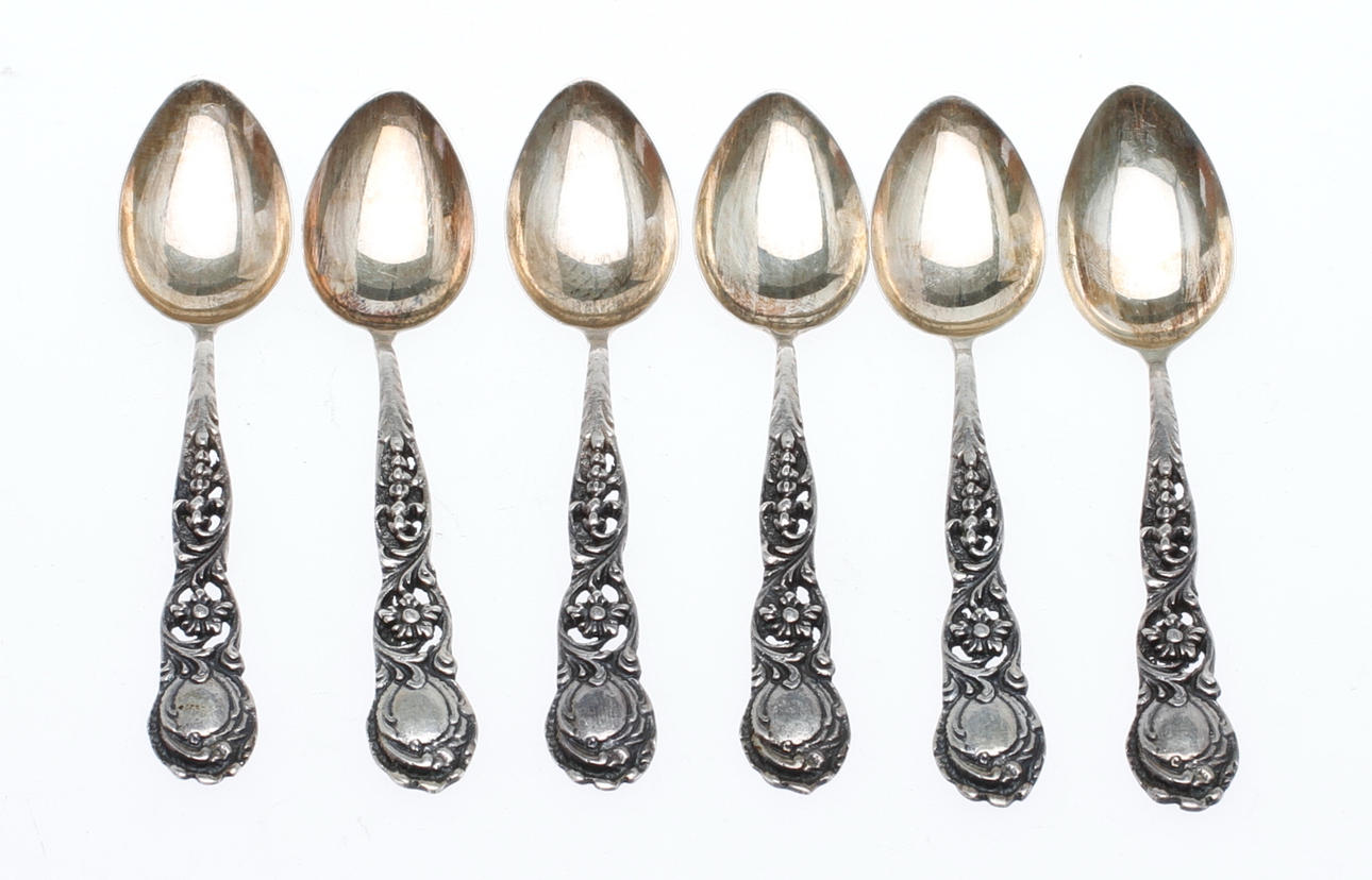 KAFFESKEDAR, 6 st, silver, vikt 57 gram.