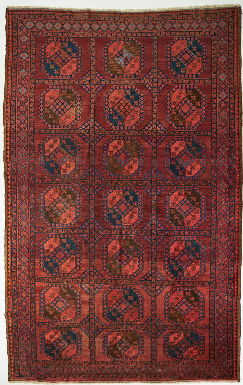 ORIENTMATTA. Afghan, semiantik, röd bottenfärg, ull på ullvarp. Mattor ...