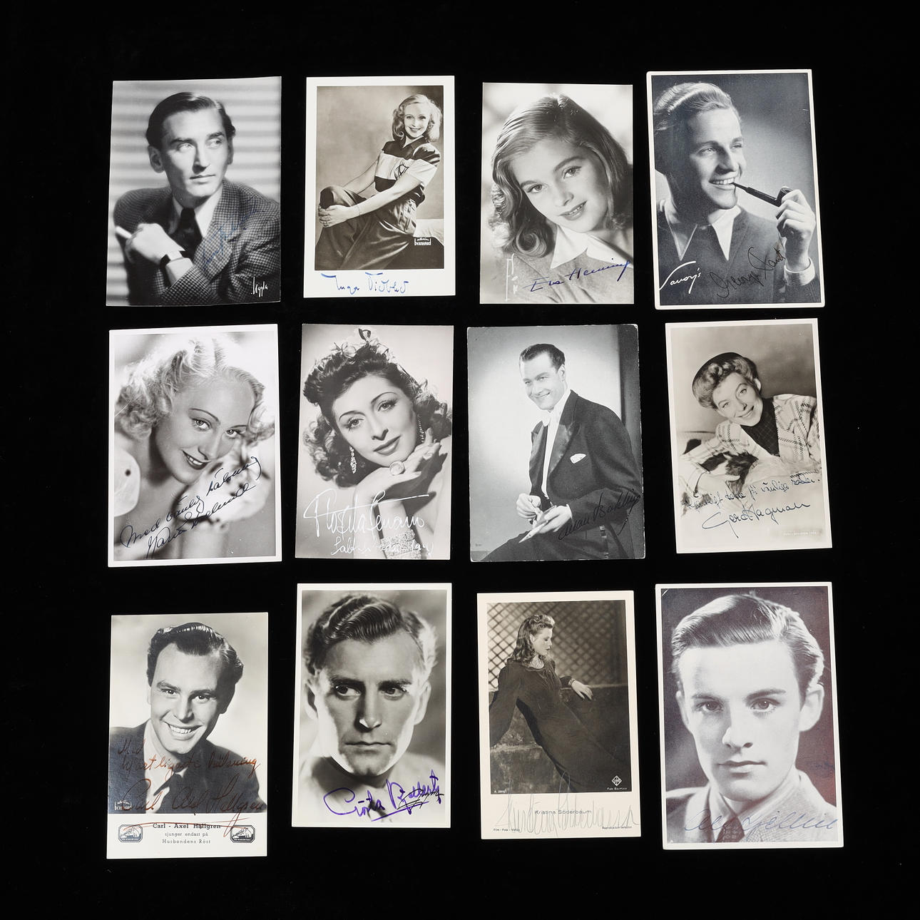 Ein Satz von 12 Autogrammkarten, 1940er Jahre.