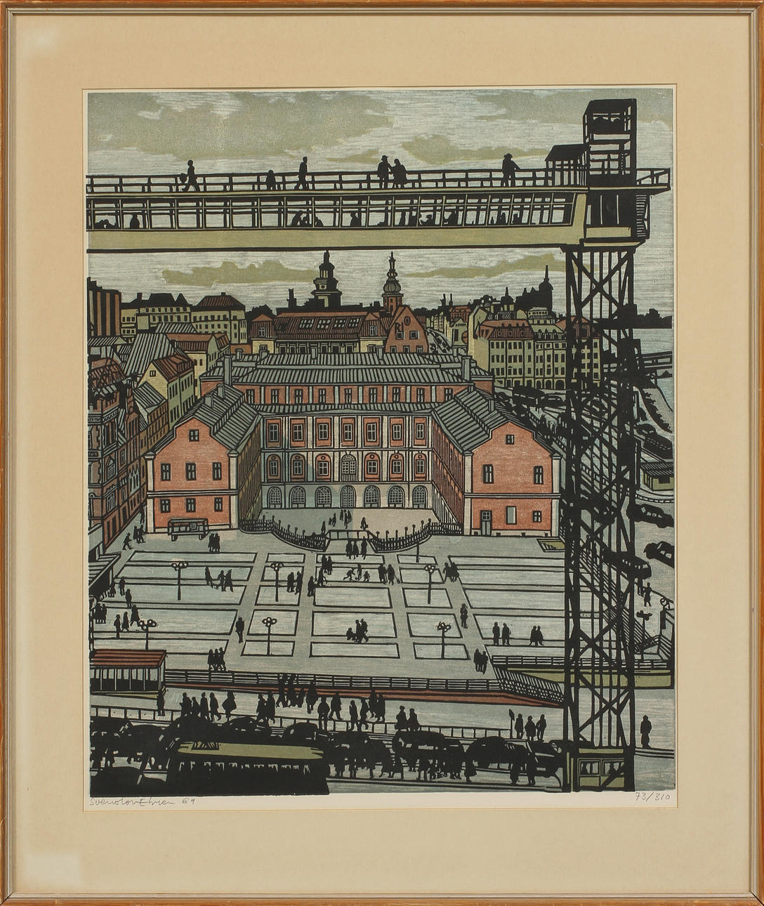 SVEN OLOF EHREN. Katarina hissen, färglitografi, signerad och numrerad 73/310.