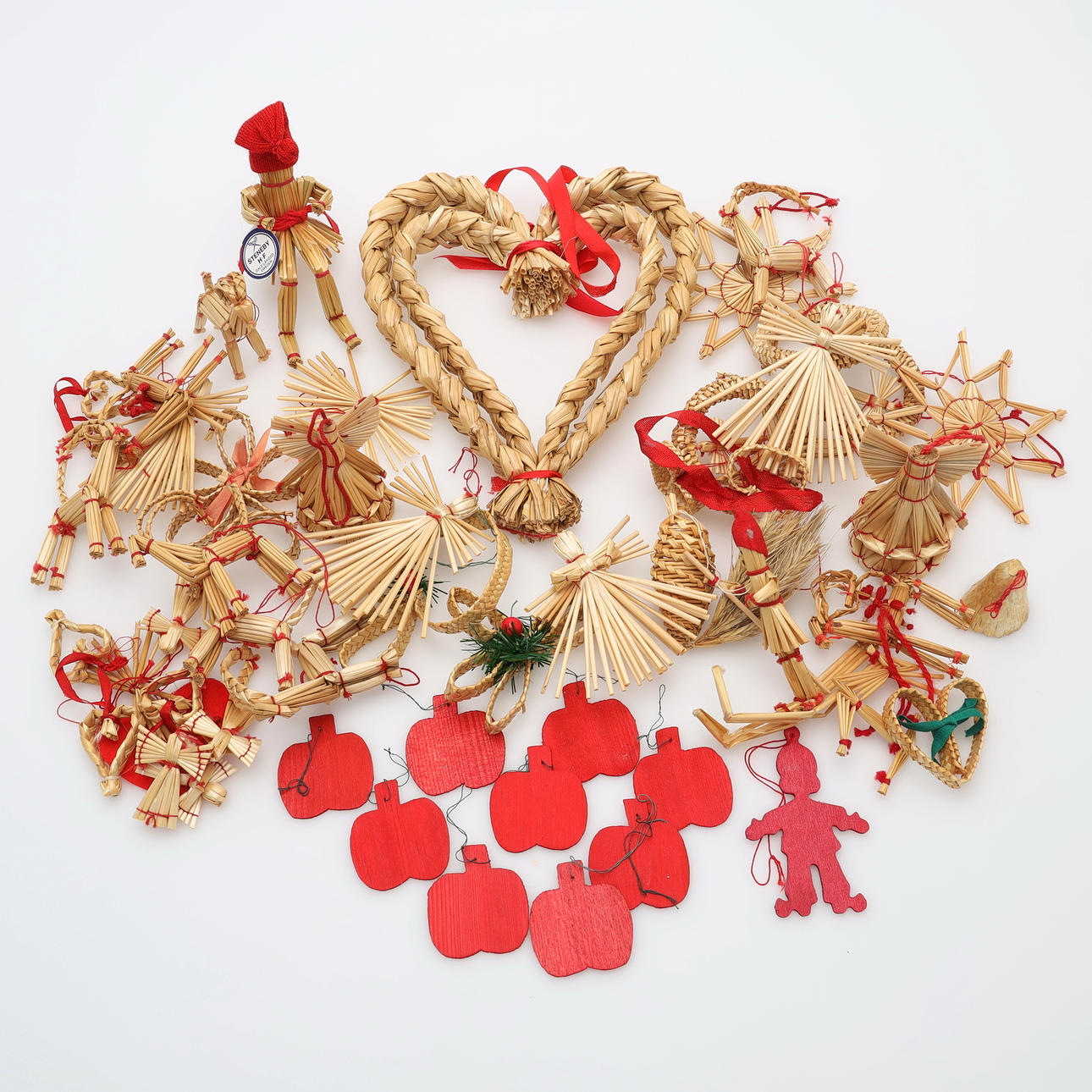 PARTI JULGRANSDEKORATIONER, halm, 1900-tal.