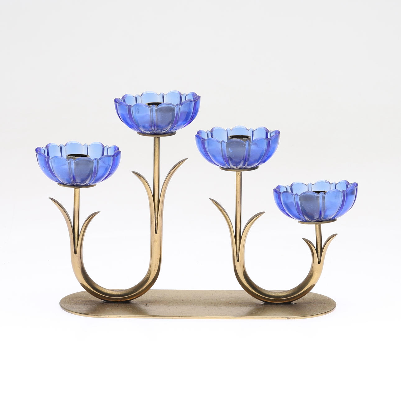 GUNNAR ANDER. lysestage, messing/glas, Ystad Metall.