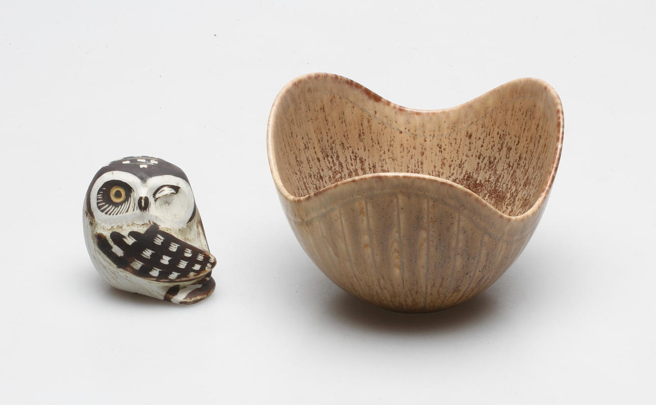 SKÅL och FIGURIN, Gunnar Nylund, Rörstrand samt "Knip", Ewald Lindahl, Gustavsberg.