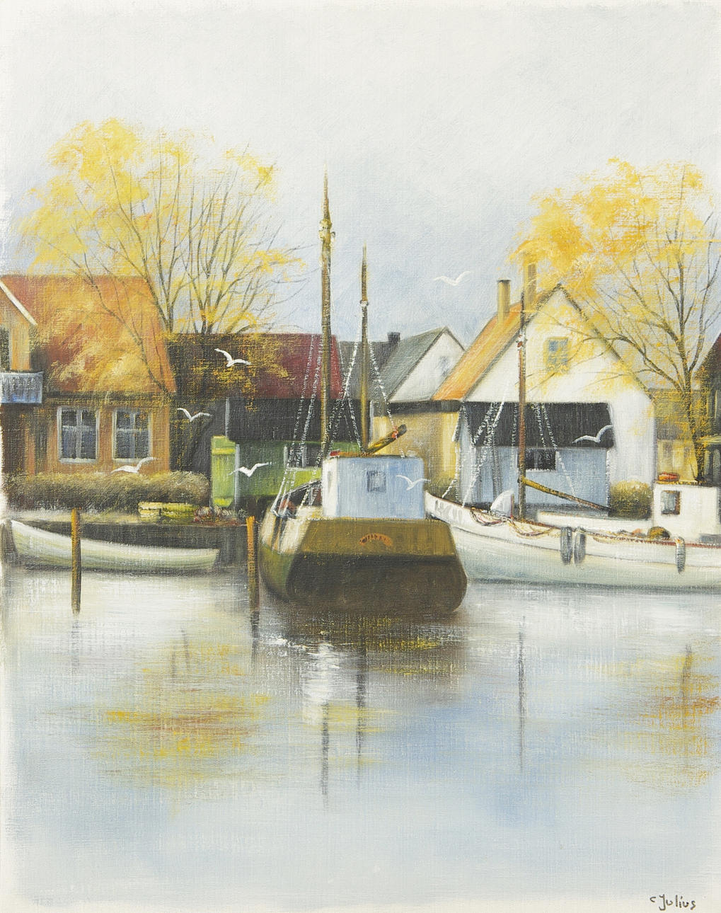 CARL JULIUS. Råå hamn, olja på duk, signerad C. Julius.