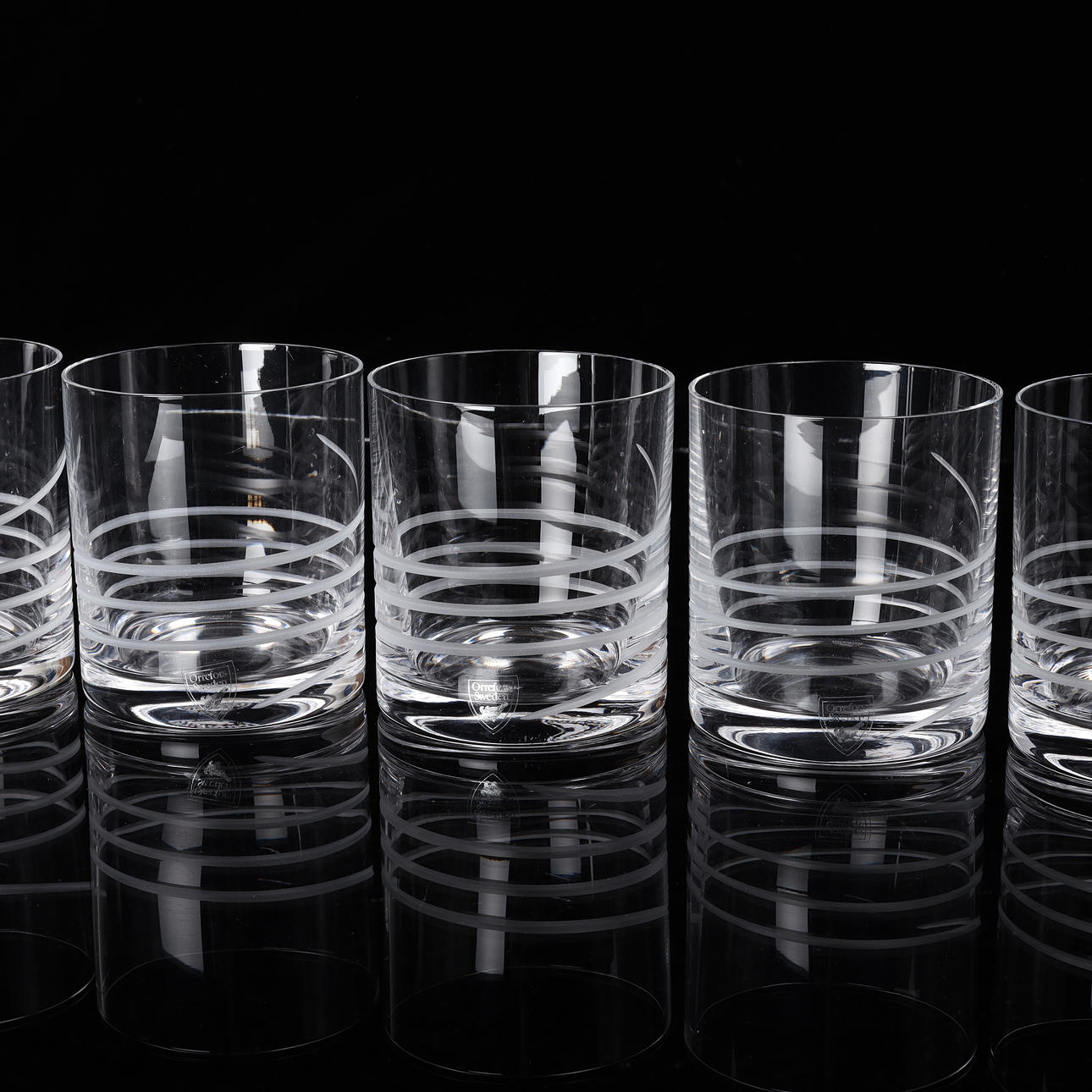 MARTTI RYTKÖNEN. Whiskey glasses, 9 pcs, “Circle”, Orrefors.