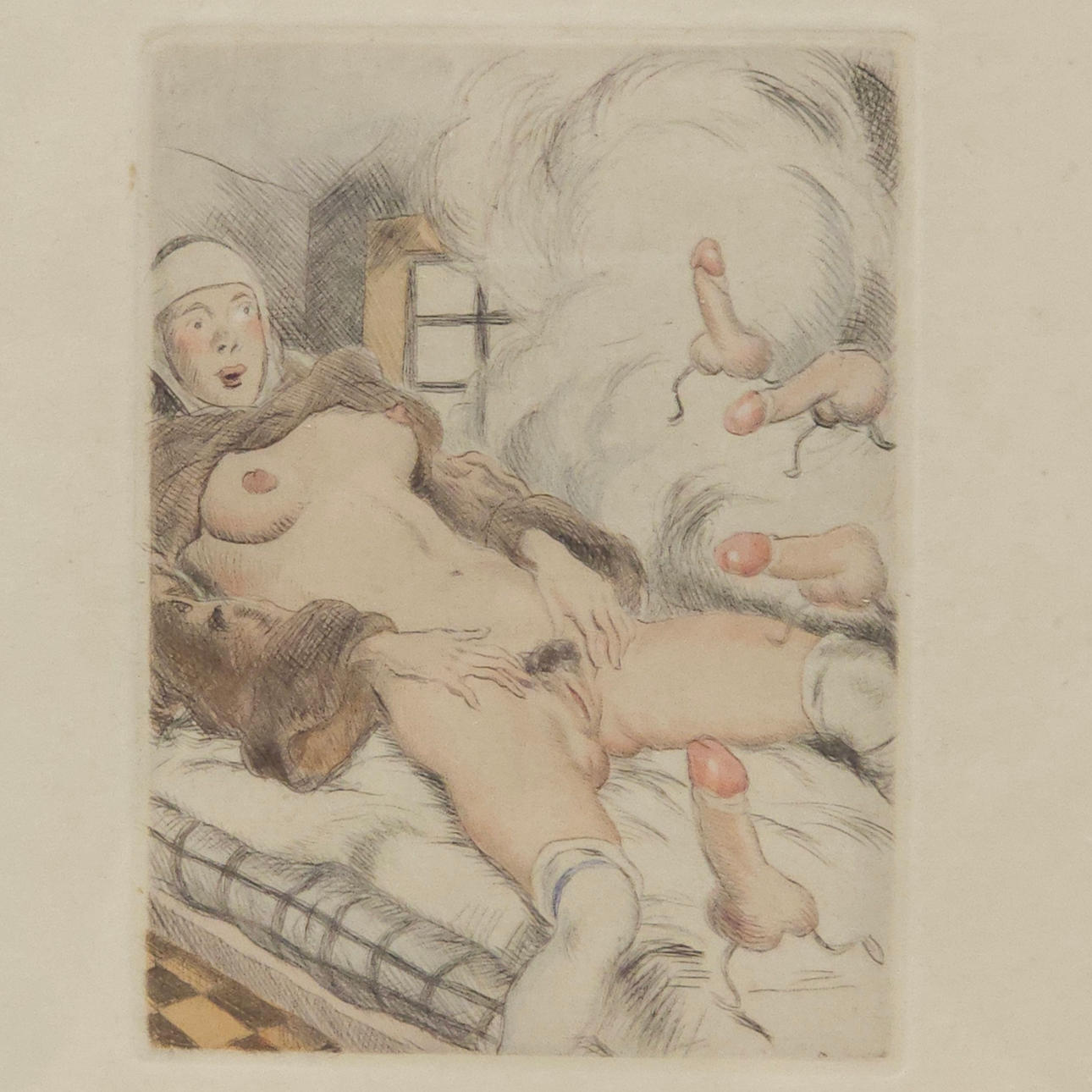 “L'ÉDUCATION DE LAURE” COLORED ETCHING ON PAPER.