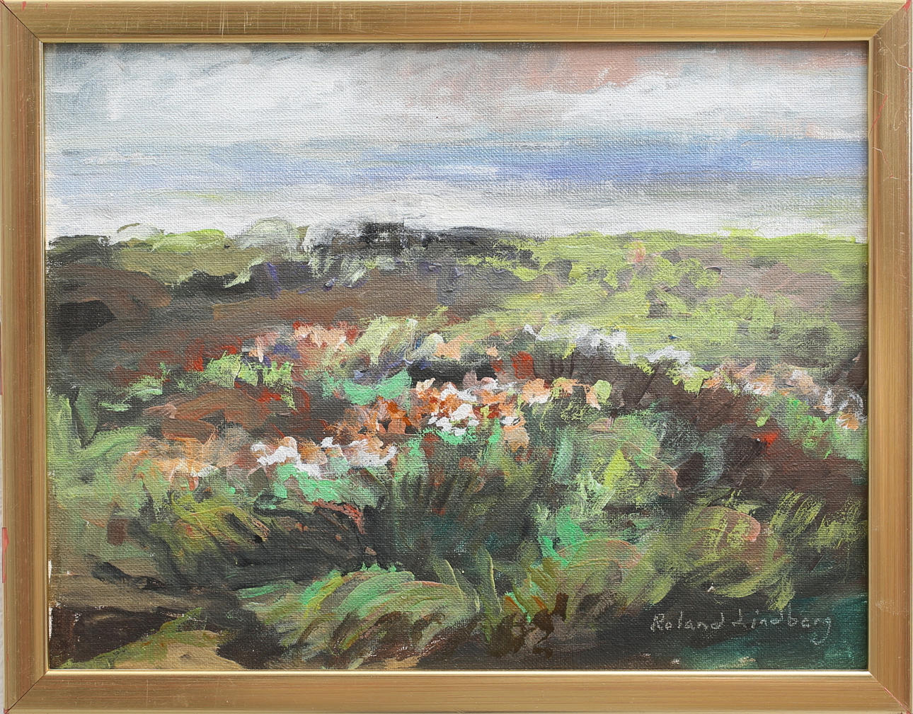 ROLAND LINDBERG. Blommor, olja på pannå, signerad.