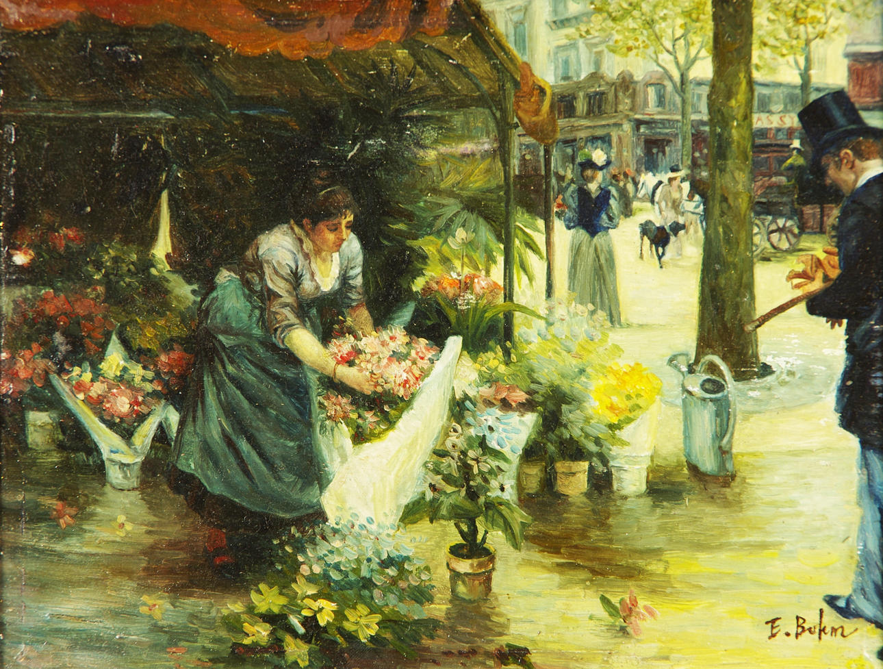 OIDENTIFIERAD KONSTNÄR. Gatubild i Paris, olja på pannå, otydligt signerad.