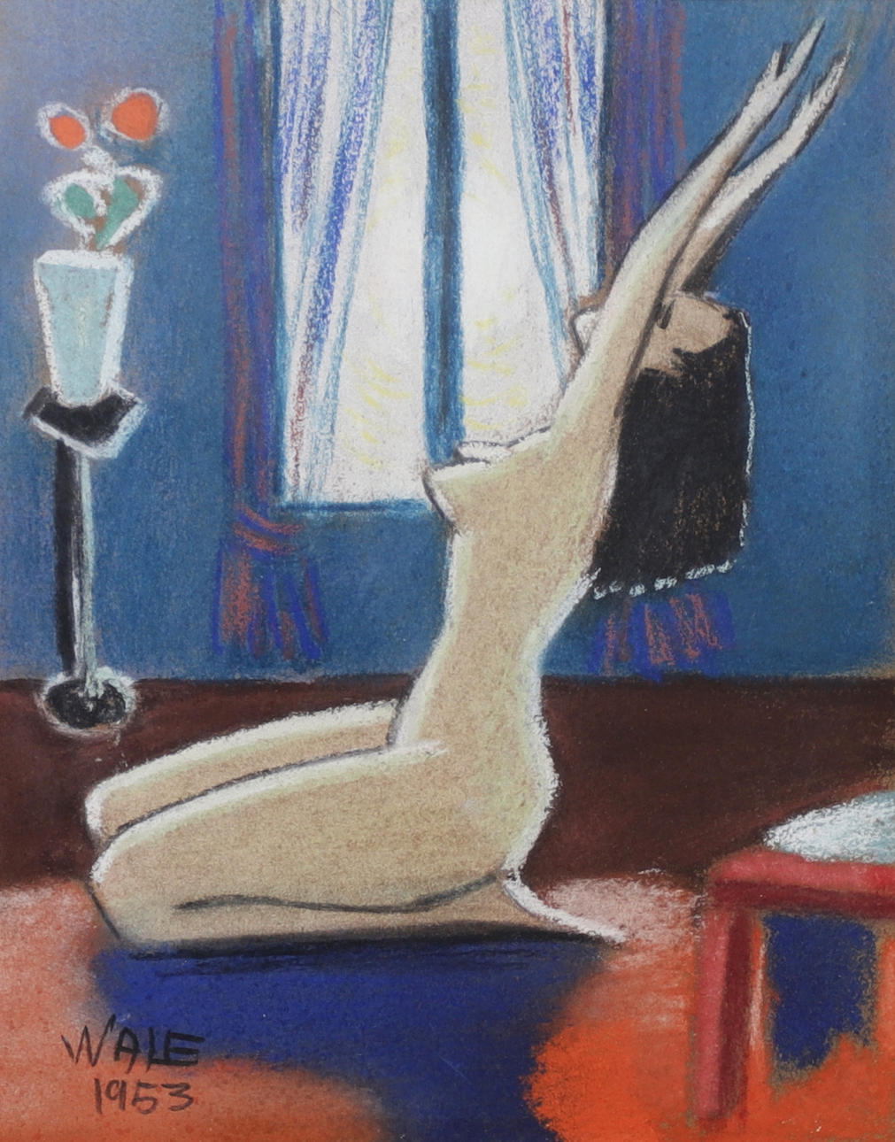 OIDENTIFIERAD KONSTNÄR. Nude study, pastel, signed Wale, dated 1953.