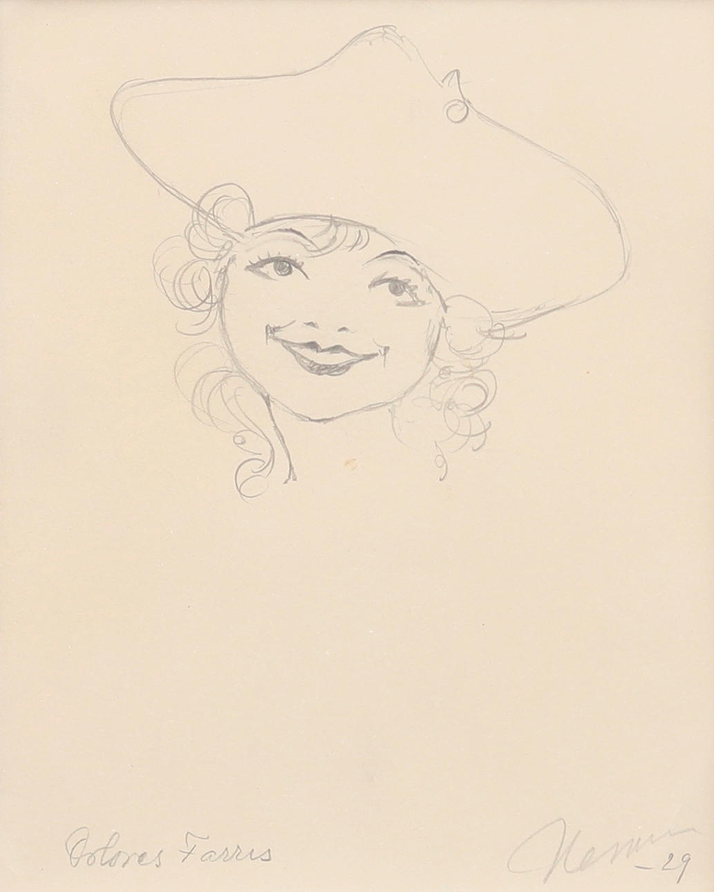 EINAR NERMAN. “Dolores Farris”, pencil drawing, signed and dated Nerman -29.