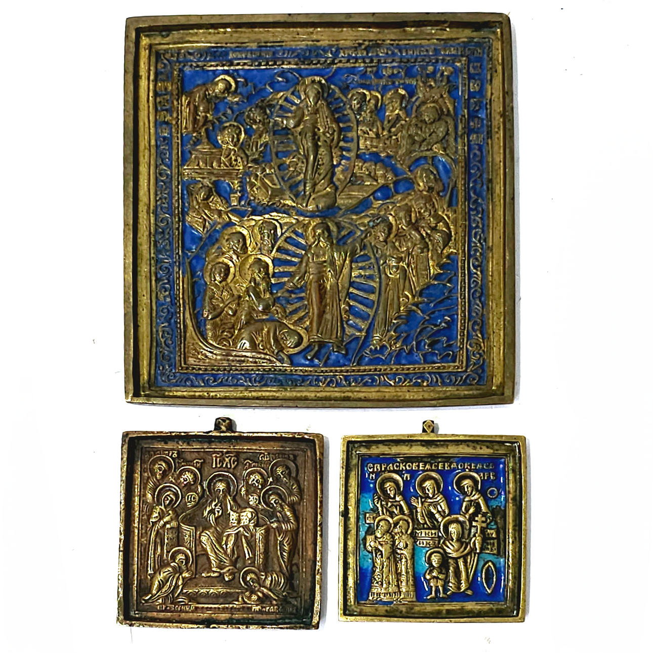 THREE ORTHODOX ICONS IN BRONZE EMBOSSED WITH ENAMEL. Art - Other ...