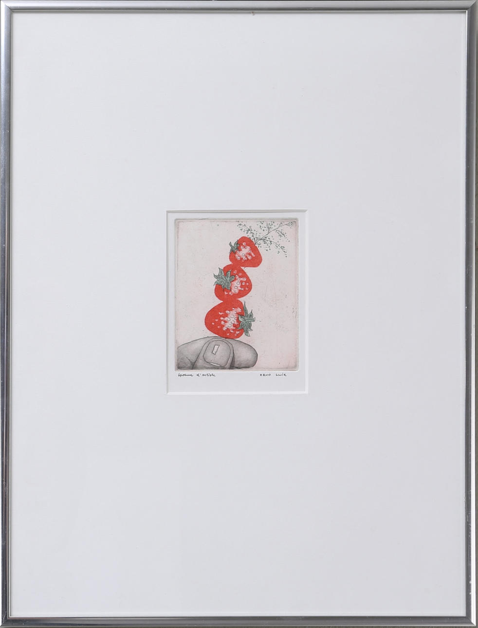 ARVO LUIK. Smultron på strå, färglitografi, EA, signerad.