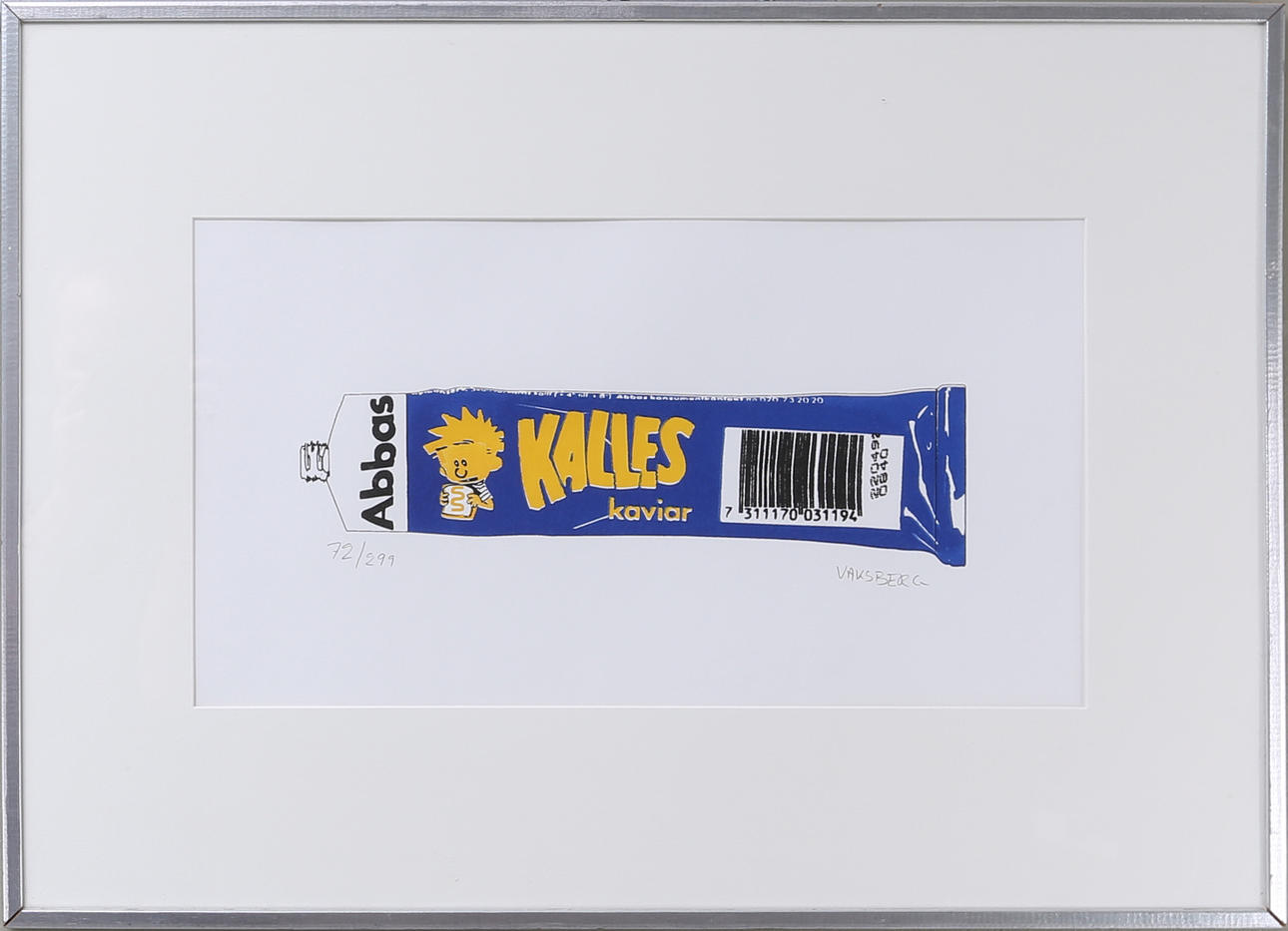 OIDENTIFIERAD KONSTNÄR. Kaviartub, färglitografi, numrerad 72/299, signerad Vaksberg.