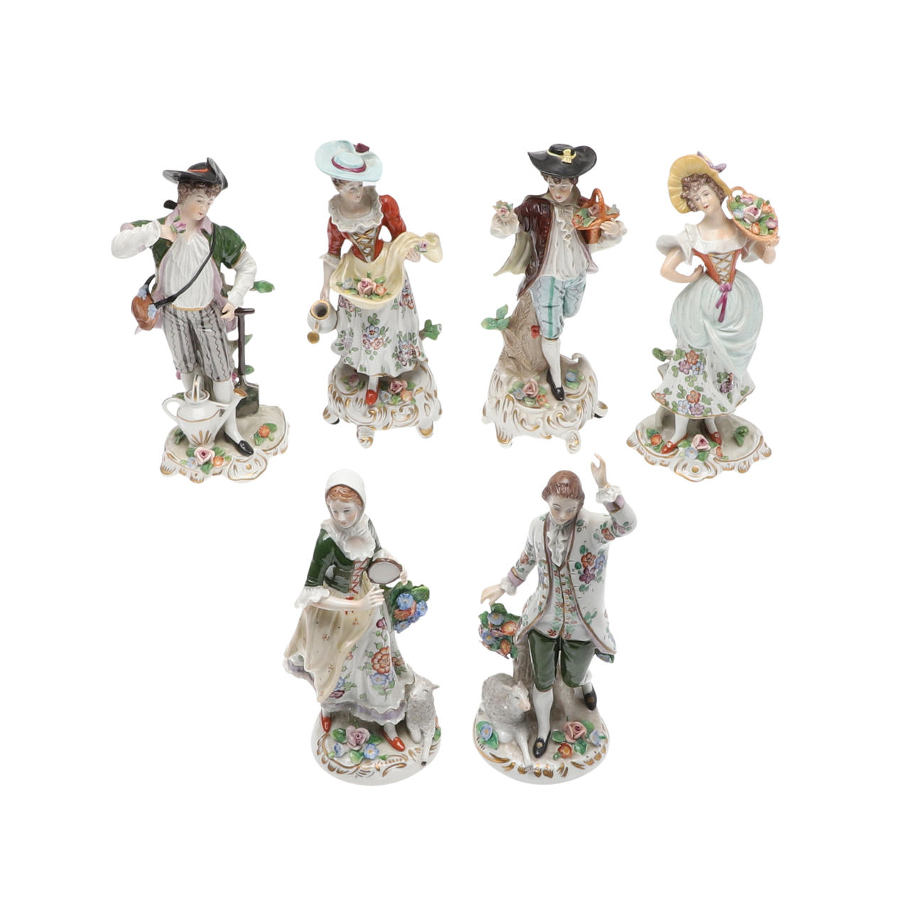 TRE PAR DRESDEN-PORSLINSFIGURER.