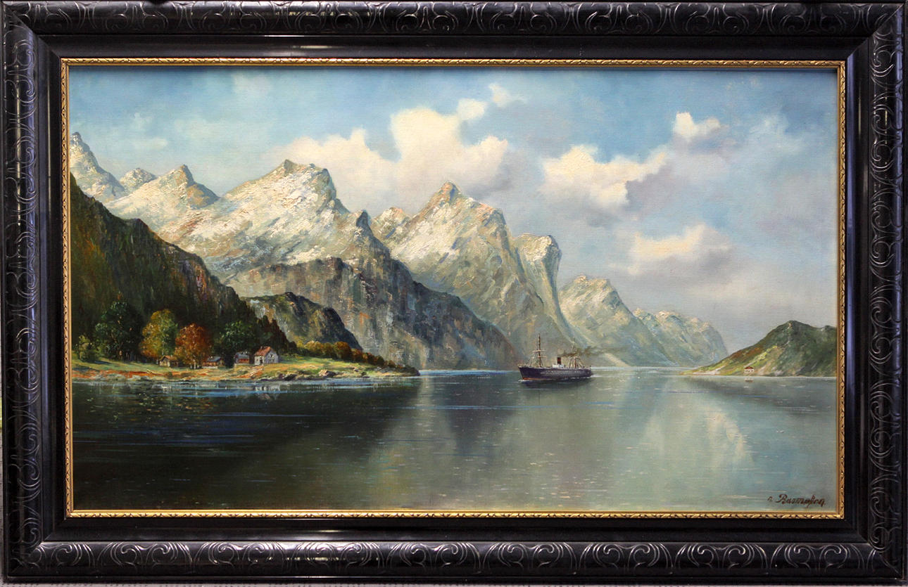 GEORG ANTON RASMUSSEN. EFTER. FJORDLANDSKAP, olja/duk, 120 x 72 cm.