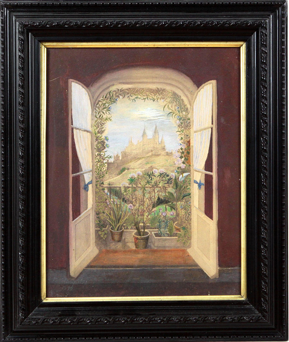 O. HEMPEL, fönstervy, pastell, 1890, 25 x 32 cm.