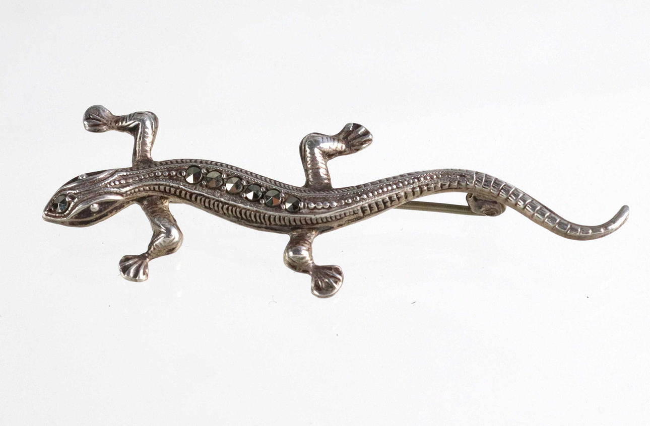 ANTIK SALAMANDER BROSCH, ödla, silver.