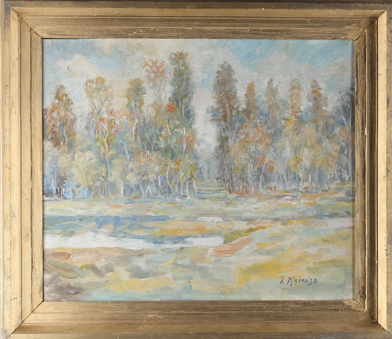 TADEUZ KAMASA. Landskapsmotiv, olja på pannå, 2 st, signerade.