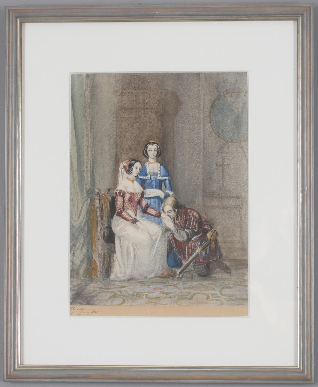 OIDENTIFIERAD KONSTNÄR. Interiör med figurer,akvarell på papper.