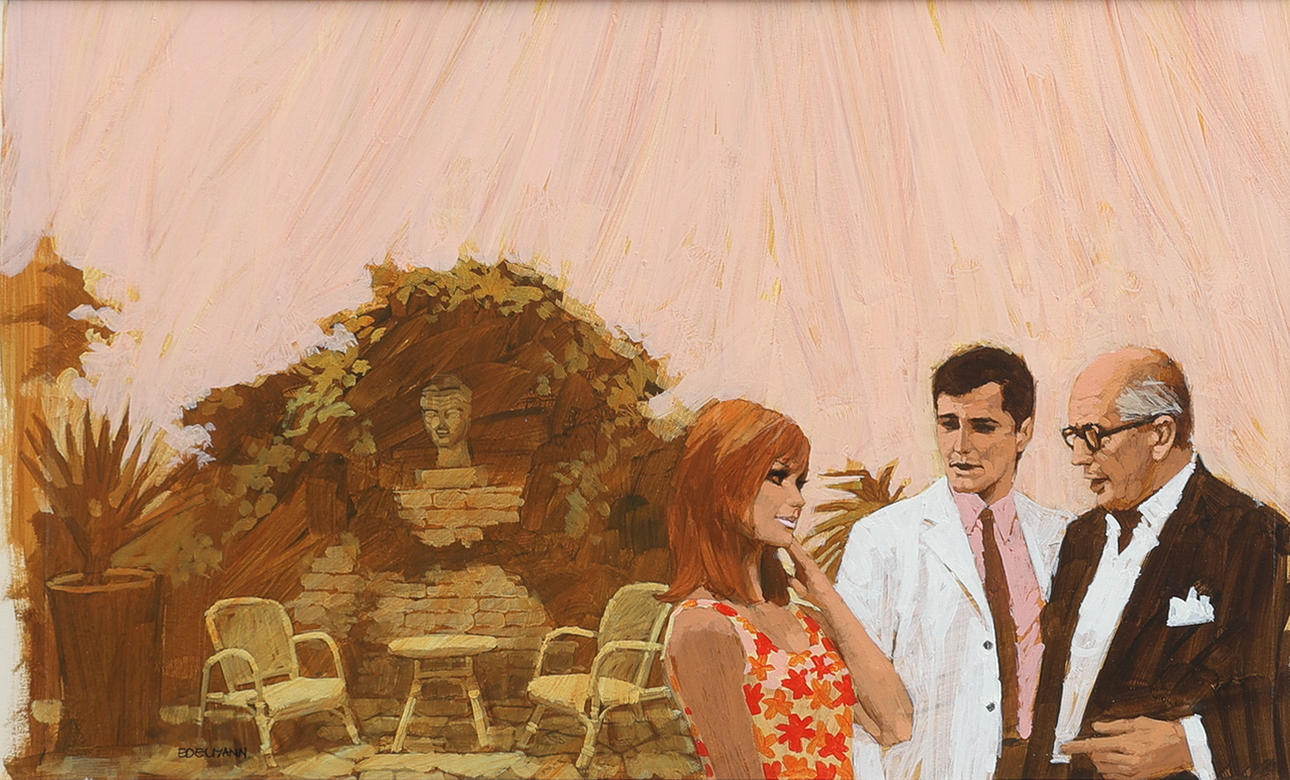 YRJÖ EDELMANN. FIGURE STUDY, INTERLOCUTORS IN GARDEN ENVIRONMENT.