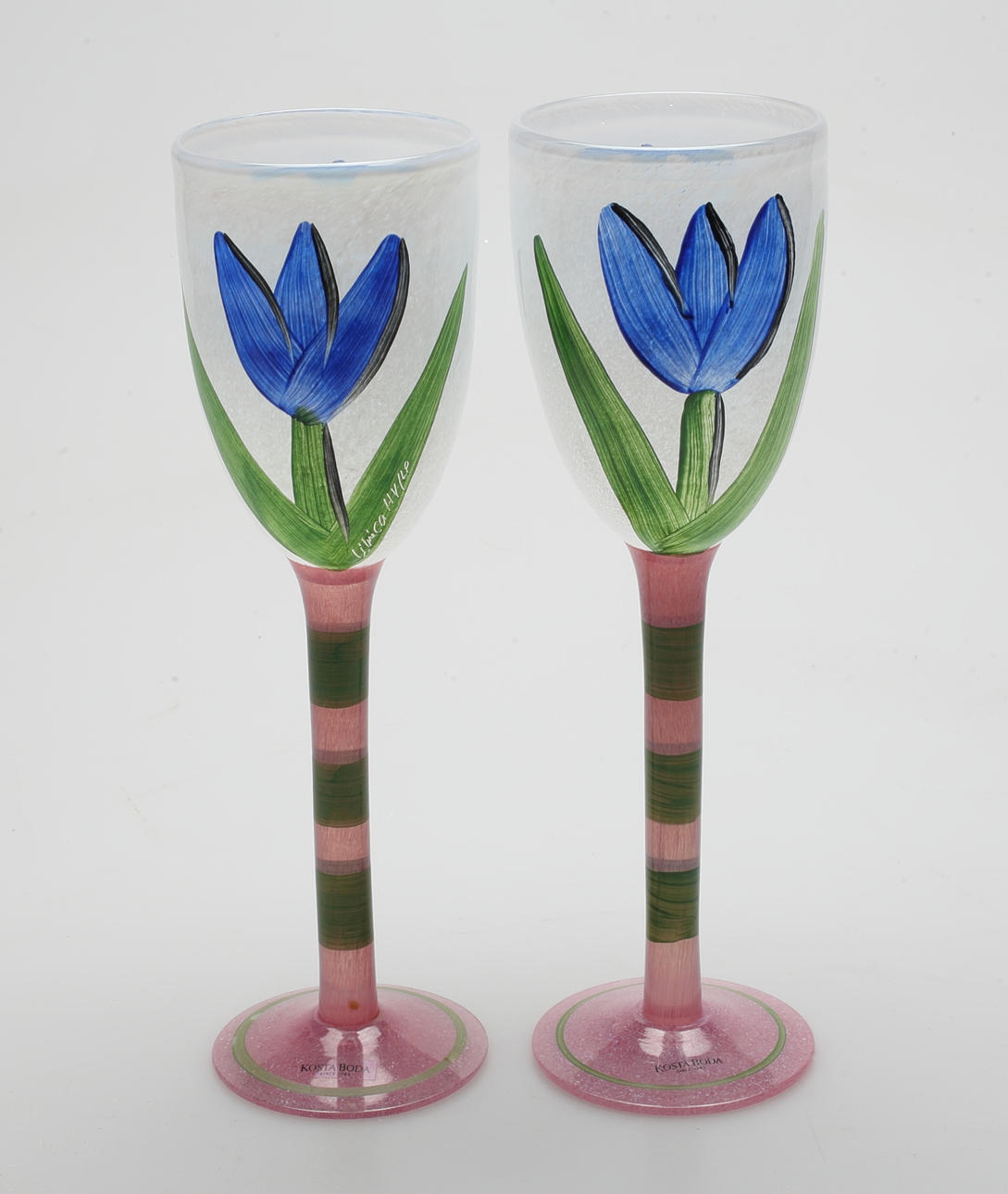 VINGLAS, 2 st, Tulipa, Ulrica Hydman Vallien, Kosta Boda, 1900-tal.