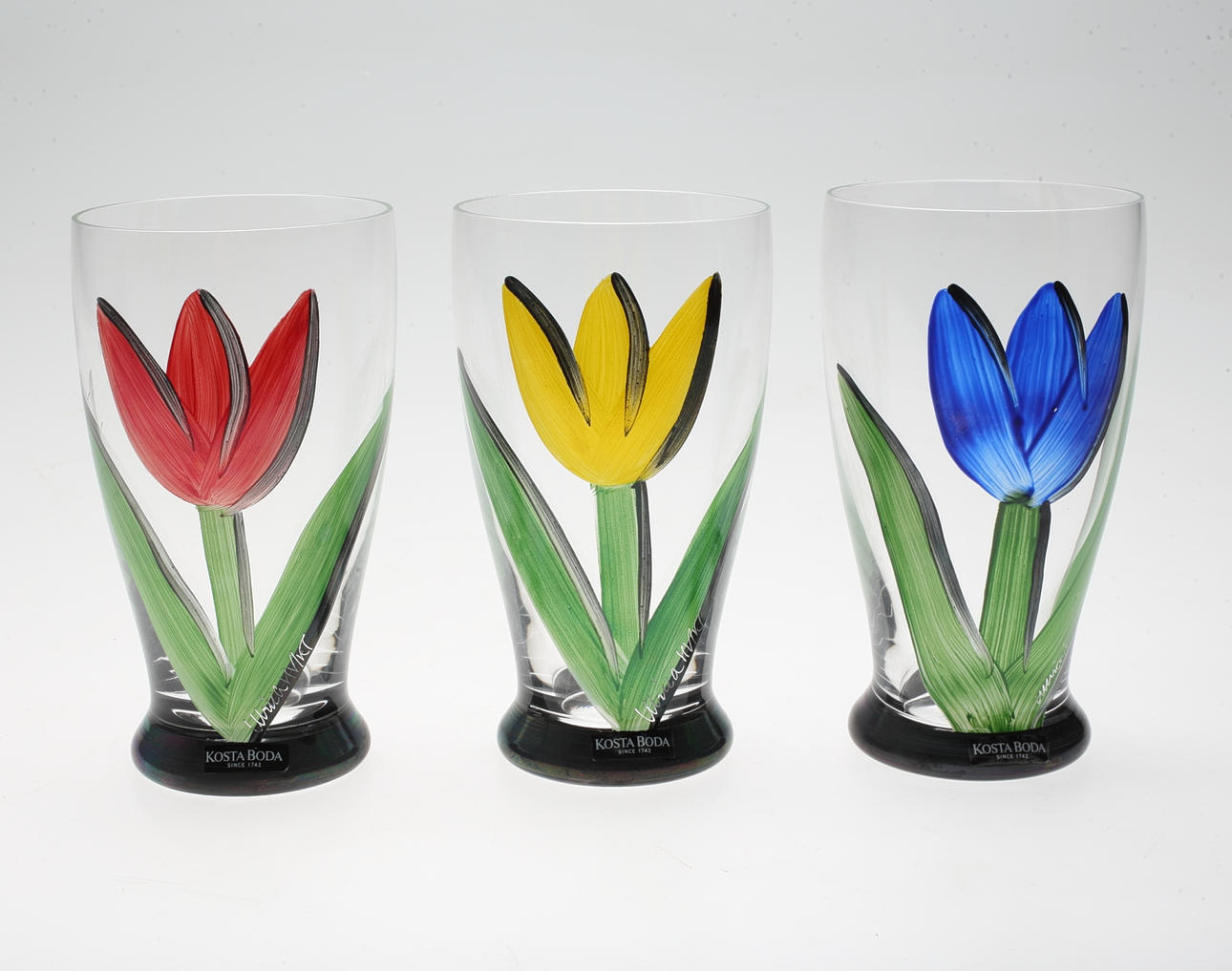 ÖLGLAS, 3 st, Tulipa, Ulrica Hydman Vallien, Kosta Boda, 1900-tal.