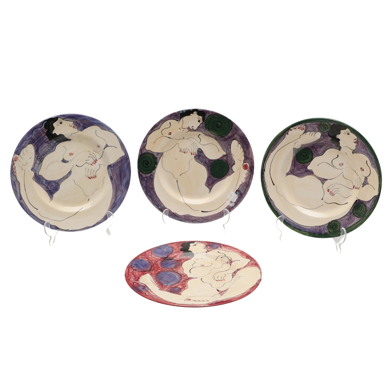 KAREN ATHERLEY - FOUR POTTERY DISHES.