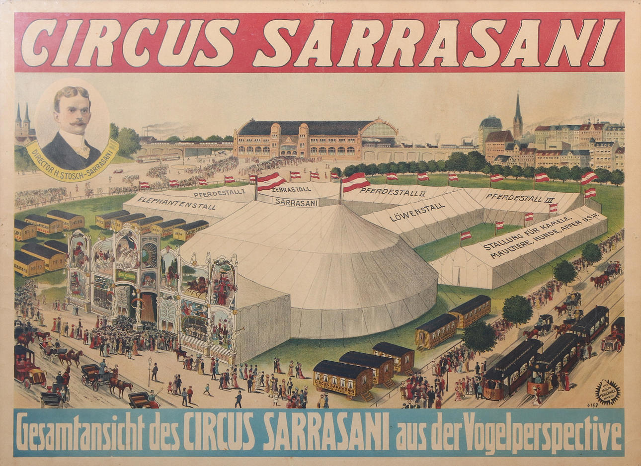 ADOLPH FRIEDLÄNDER. Lithografie. Circus Sarrasani, Übersichtskarte.