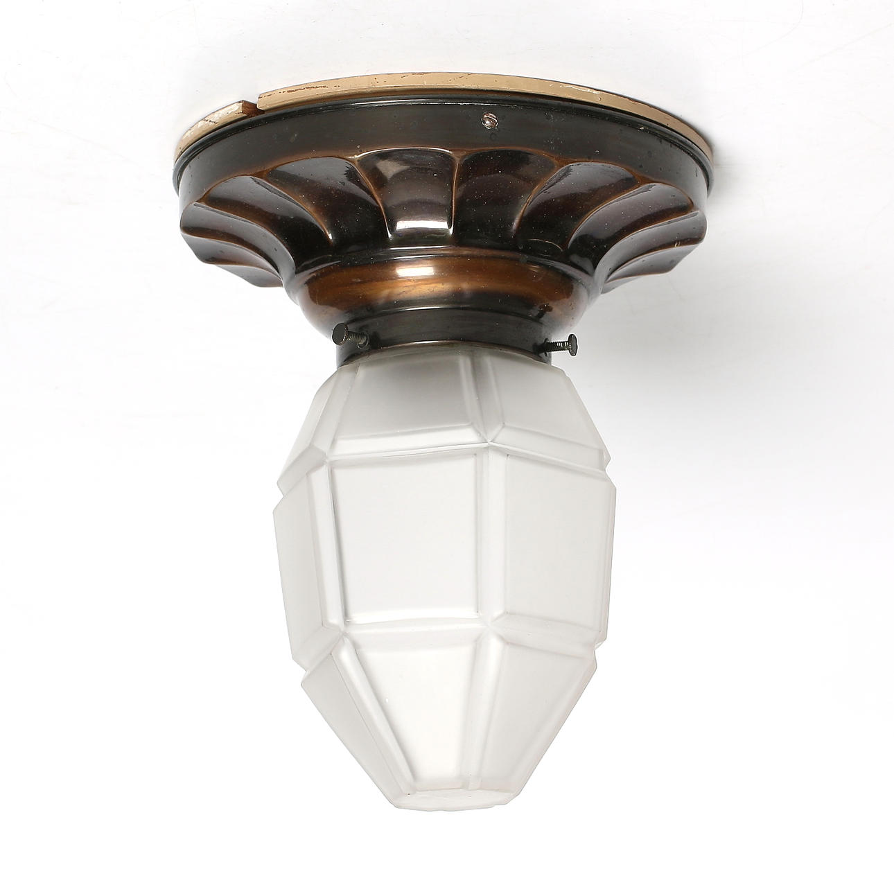 TAKLAMPA, glas och koppar, jugend, 1910/20-tal.