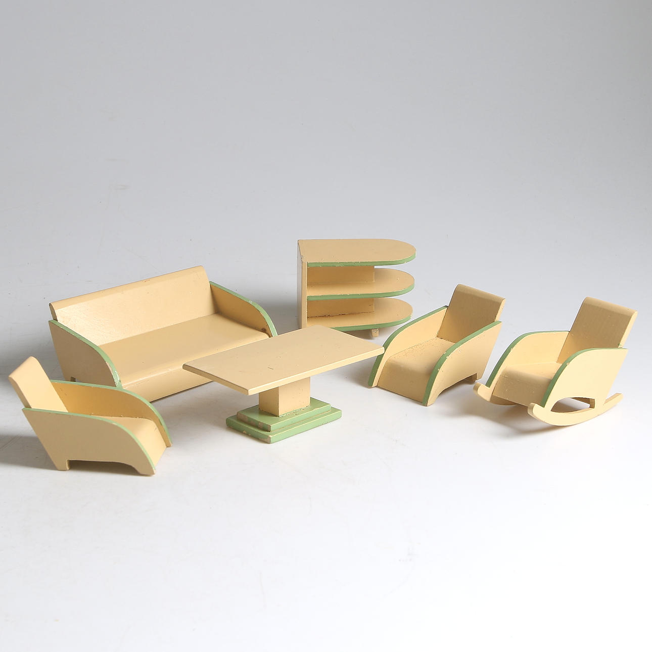 DOCKSKÅPSMÖBLER, 6 delar. Art Deco. 1920/30-tal.