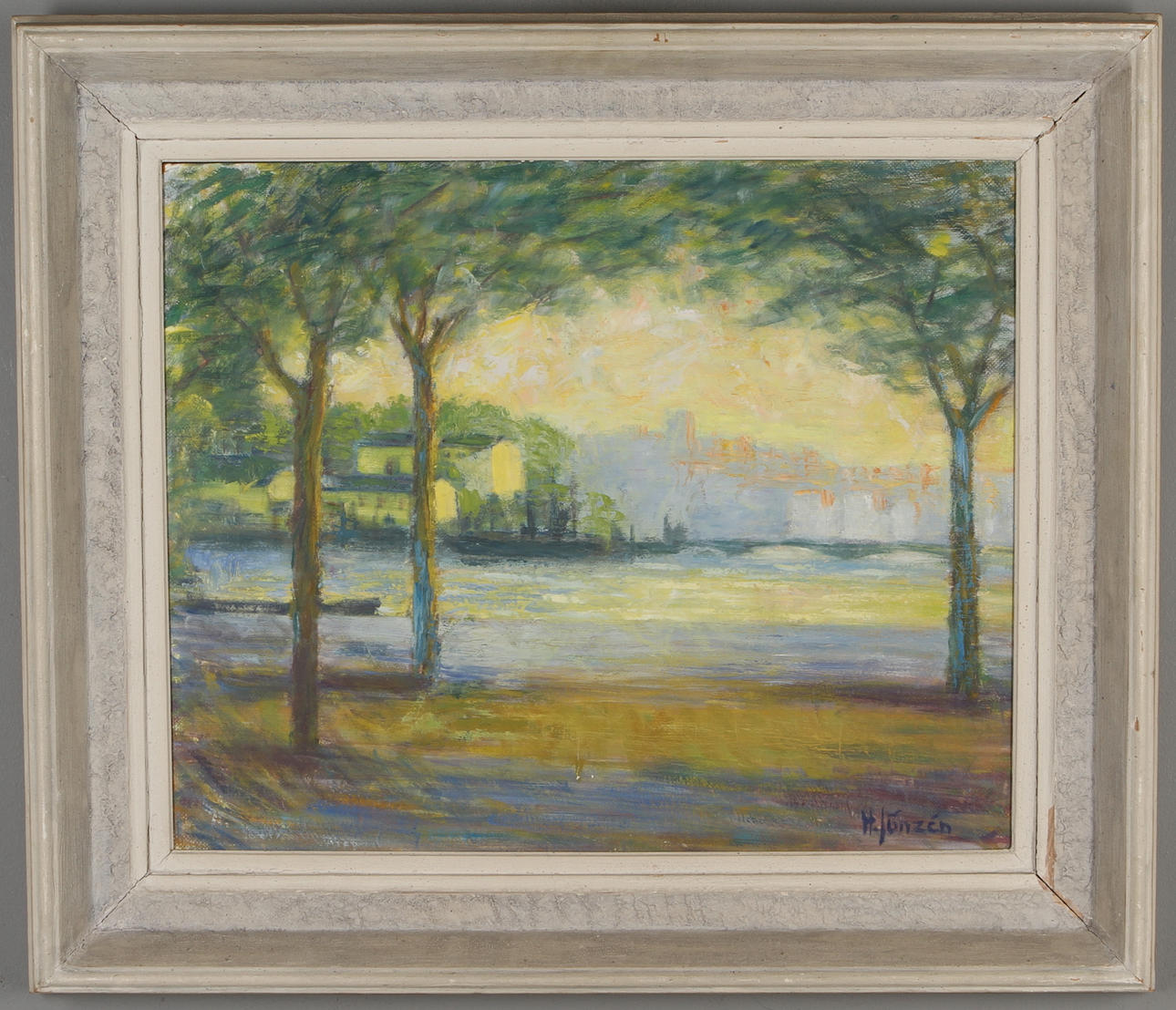 HADAR JÖNZÉN. "Disig kväll (Strandvägen)", olja på pannå, signerad.